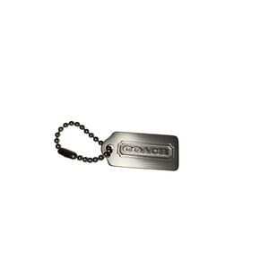 Coach Silver Metal Logo Plate Hang Tag Bag Charm Key Ring With Chain / Vintage
